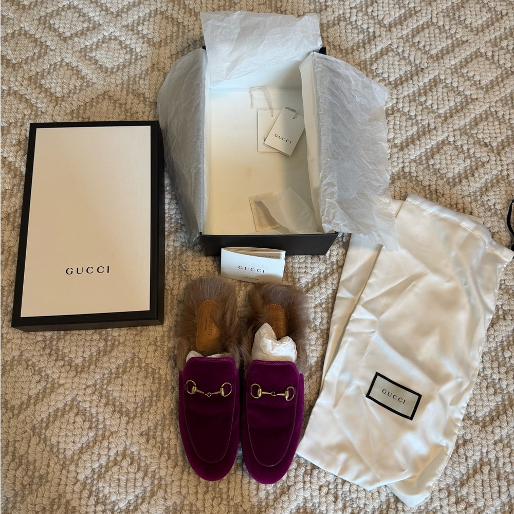 Gucci Velvet Fur-Lined Mules